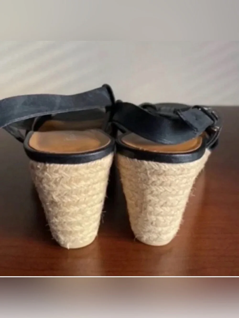 Franco Sarto Black Leather Espadrille Sandals | Size 7 1/2